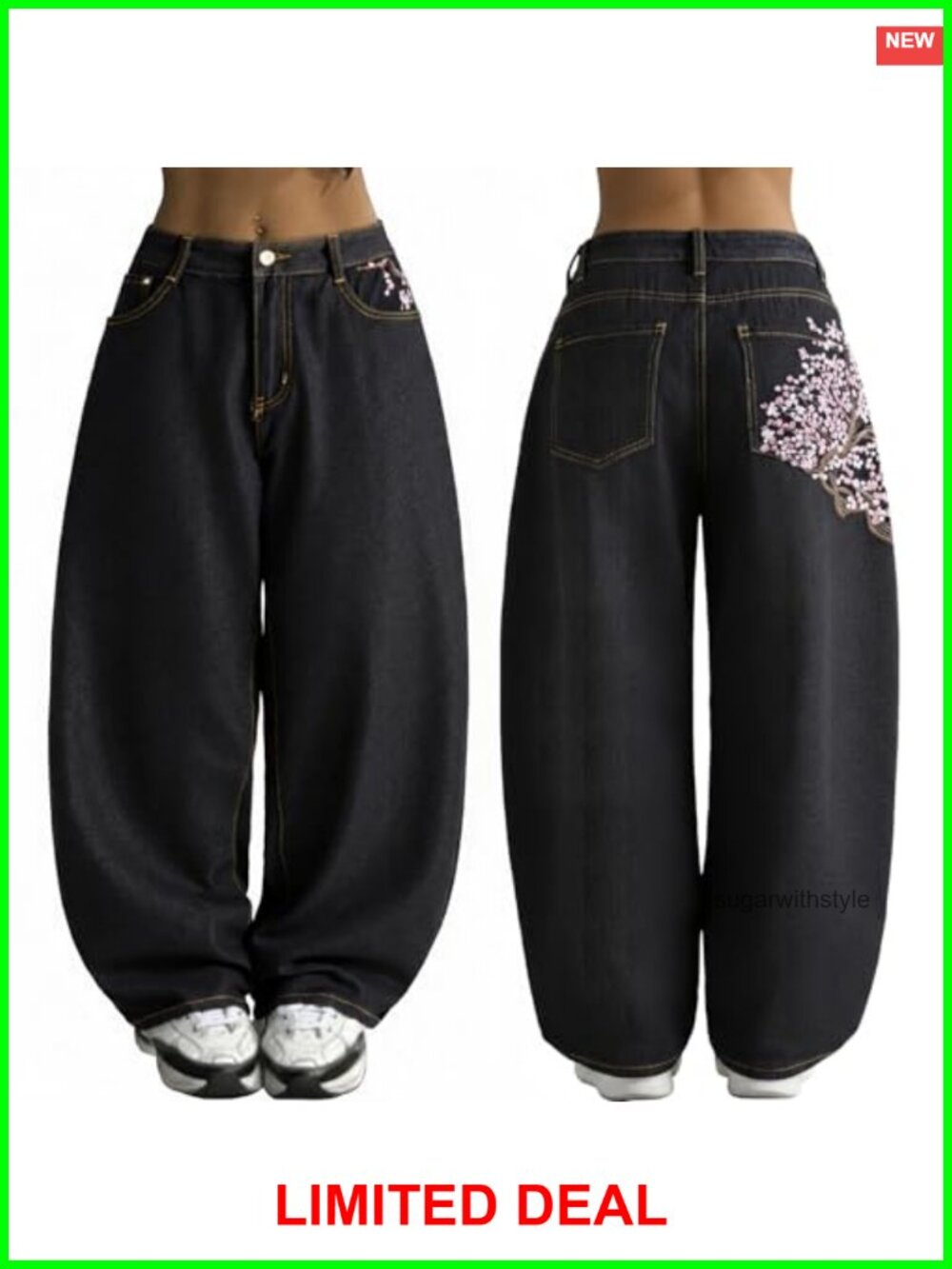 EMMIOL Women's Baggy Jeans Mid Waist Denim Hip Hop 90s Vintage